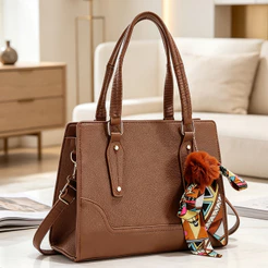 Bolsa de Mão Feminina PU com Costura Decorativa Compartimentos Multiuso Alça Removível para Uso Profissional