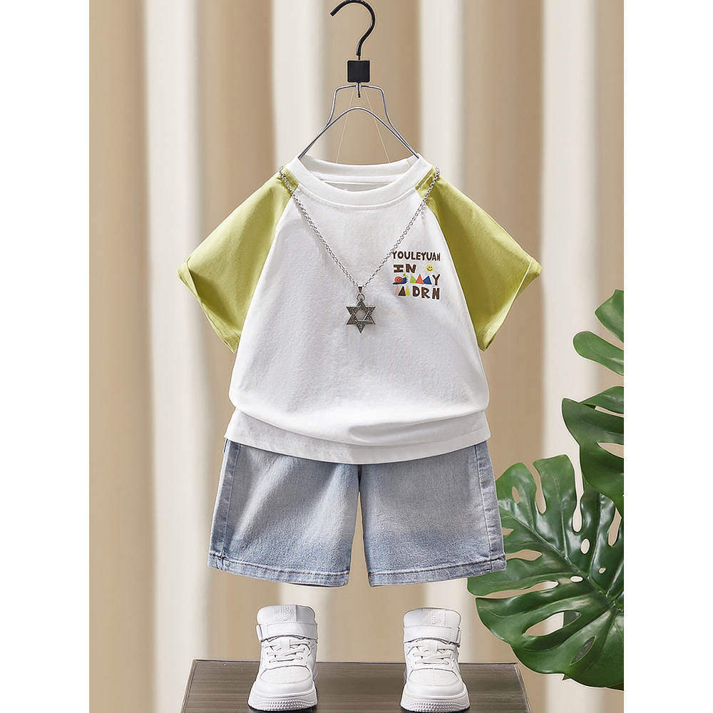 Meninos camiseta de manga curta 2026 novo estilo verão cor-bloqueando crianças puro algodão fino camiseta verão meninos 