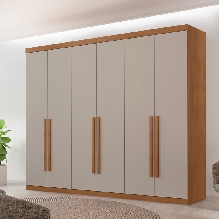 Guarda Roupa Divino Casal 6 Portas 4 Gavetas MDF Marrom/Imbuia/Off White Imbuia/Off White
