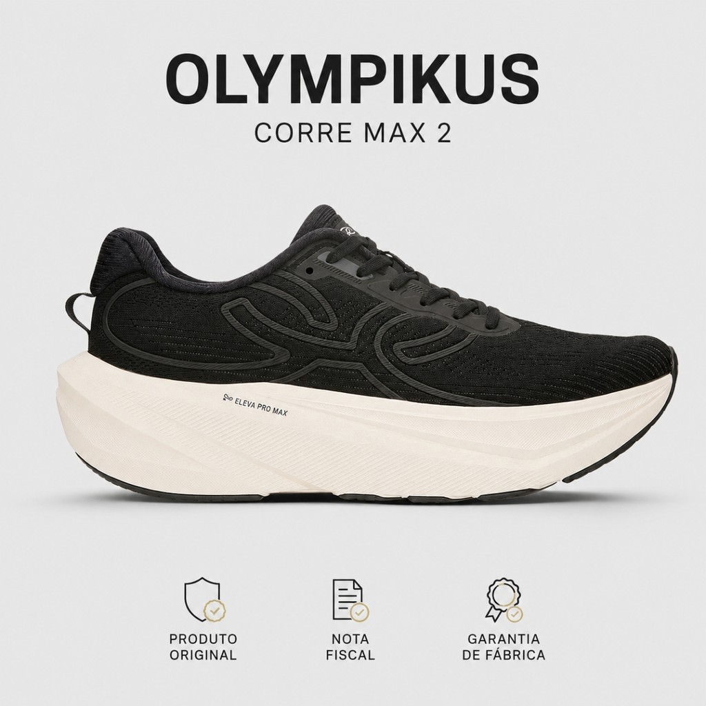 Tênis Olympikus Corre Max 2 Preto Masculino Corrida Caminhada Passeio Casual Dia a Dia