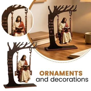 Estatueta De Leitura Da Bíblia , Ornamento De Balanço Católico Vintage De Jesus , Decoração De Mesa Cristã De Berço