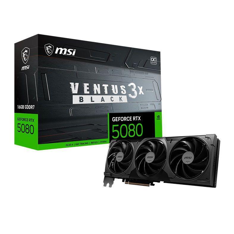 Placa de Video MSI GeForce RTX 5080 Ventus 3X OC Black, 16GB, GDDR7, 256-bit, 91
