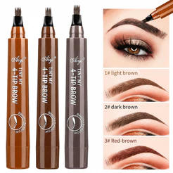 Caneta Sobrancelha 4 Pontas Microblading À Prova D'água - Longa Duração Efeito Fio a Fio