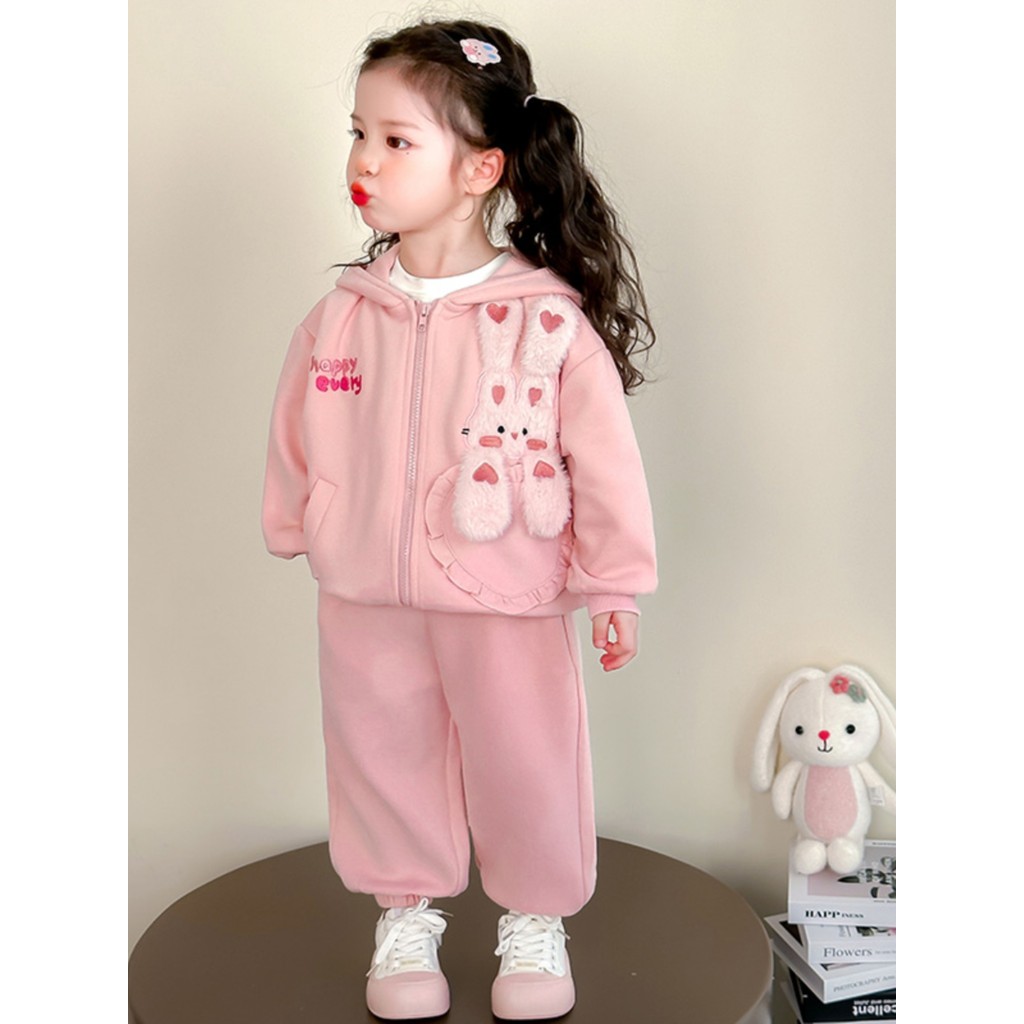 Meninas crianças bordado coelho esportes casuais roupas de primavera novo estilo bebê menina moda jaqueta com capuz