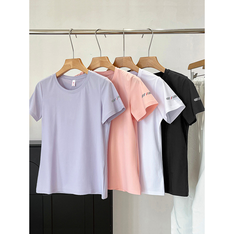 Ao ar livre leve gelo seda respirável roupas de secagem rápida de manga curta camiseta feminina esportes lazer correndo