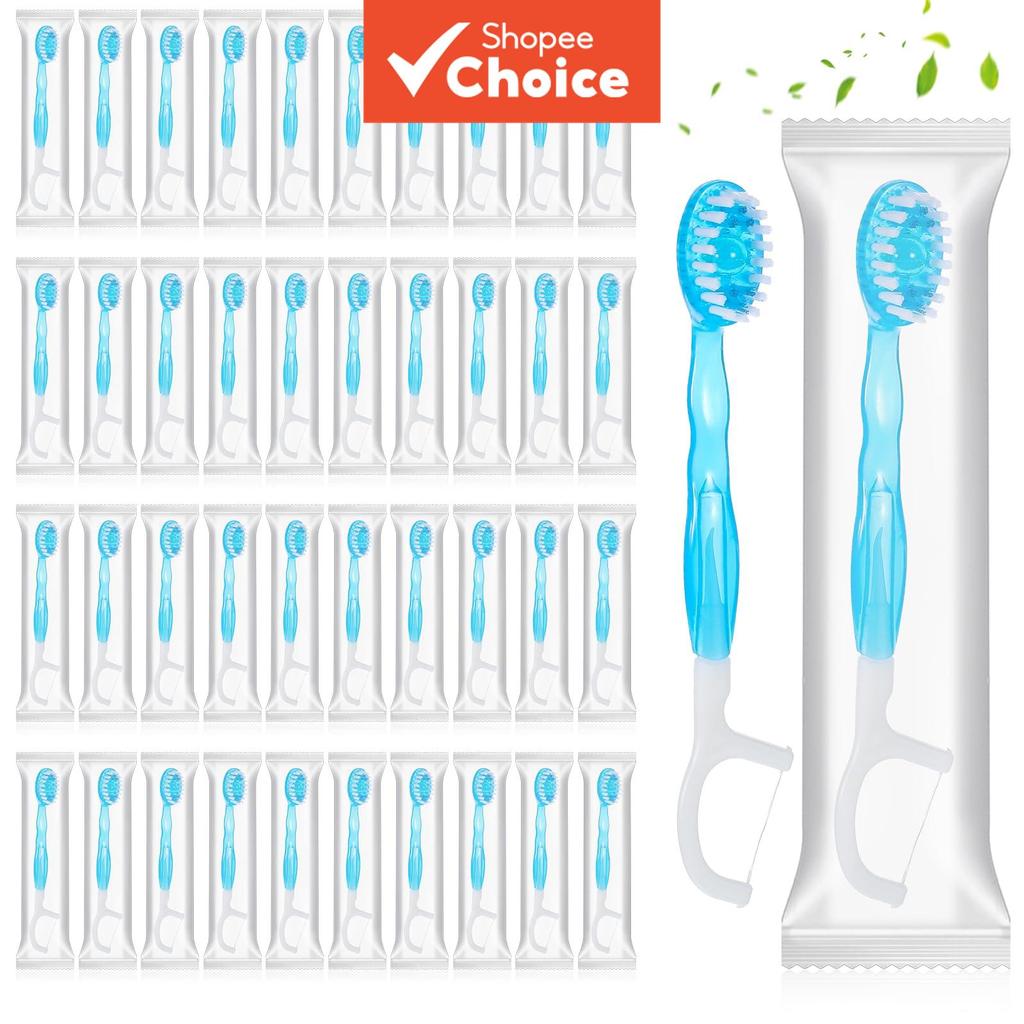 Escova de Dentes de Viagem Descartável, 5 em 1 Fresh Mint com Creme Dental, Pacote com 50 | Creme Dental, Escova, Fio