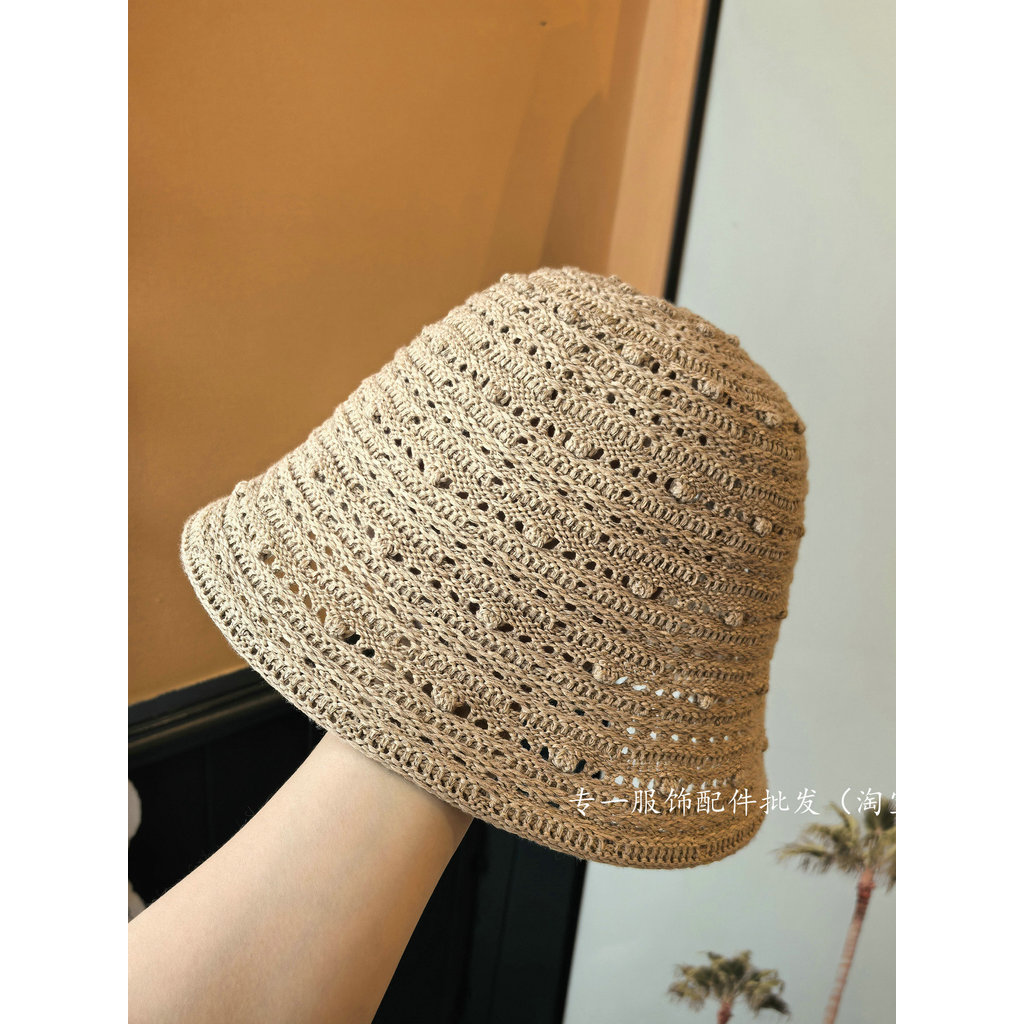Japonês simples malha balde chapéu feminino 2026 novo estilo dobrável oco respirável protetor solar chapéu primavera ver