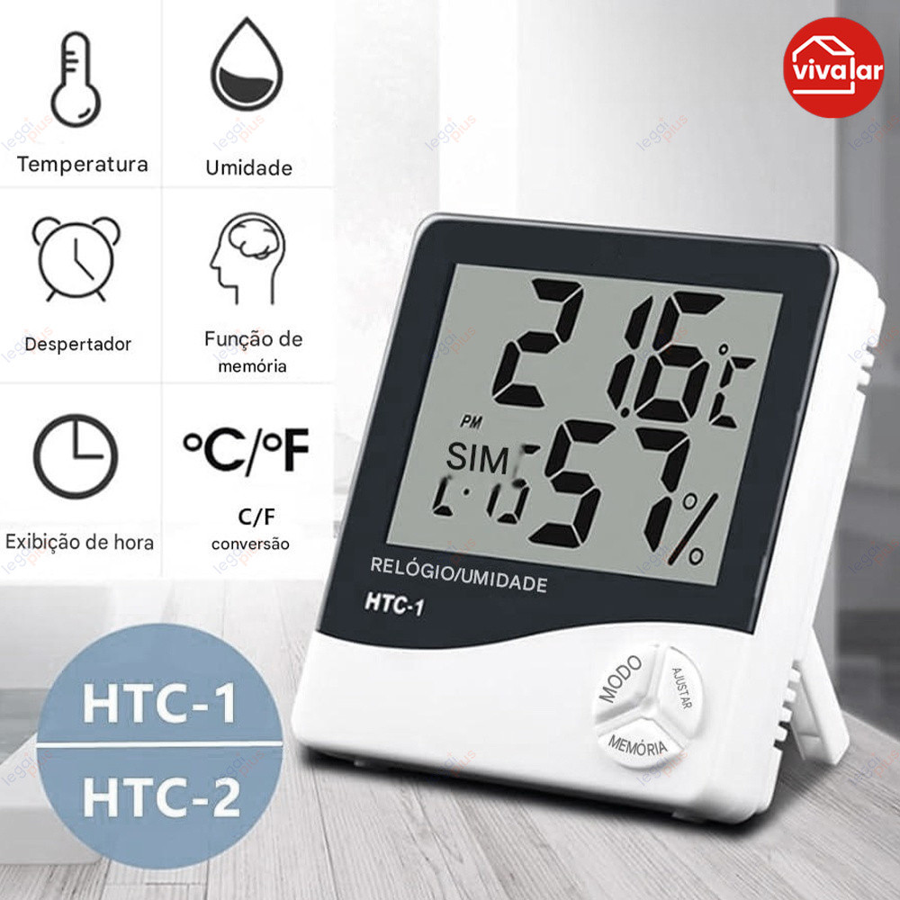 Medidor de temperatura e umidade digital termo higrômetro função máxima mínima relógio e alarme