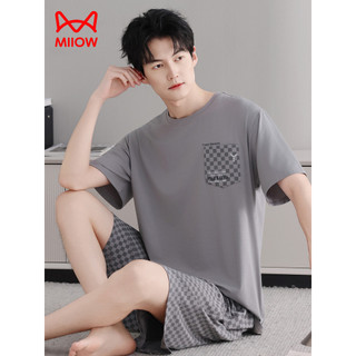 Pijama de gato masculino verão 2026 novo estilo algodão seda manga curta terno tamanho grande Casual roupas para casa ve