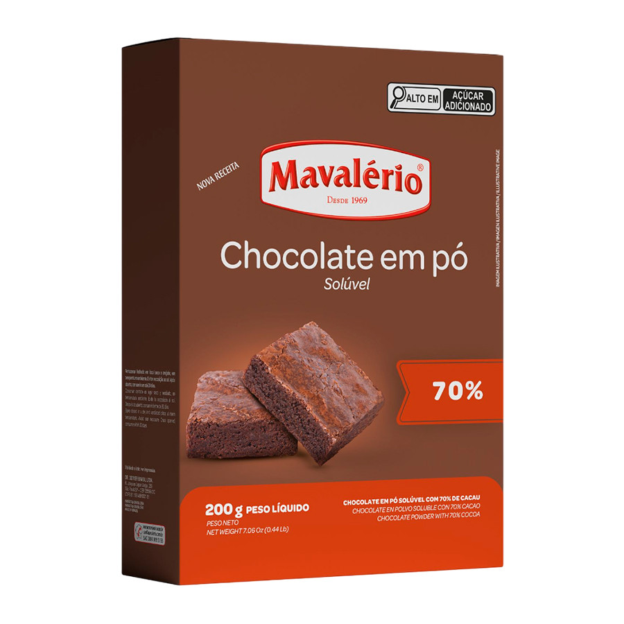 Chocolate em Pó 70% Cacau Solúvel 200g Mavalério