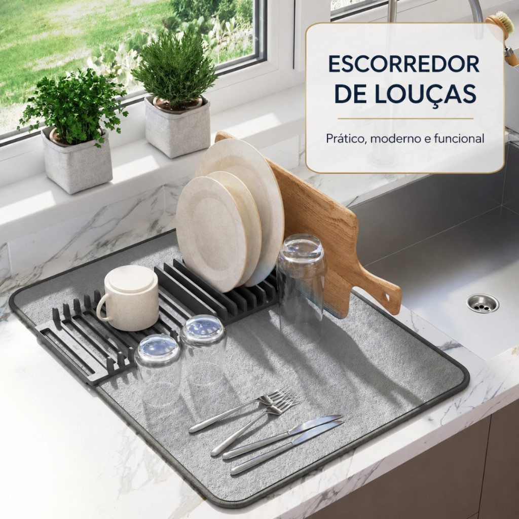 Escorredor de Louça Tapete Dobrável Microfibra Antiderrapante Seca Copos Pratos Talheres Pia