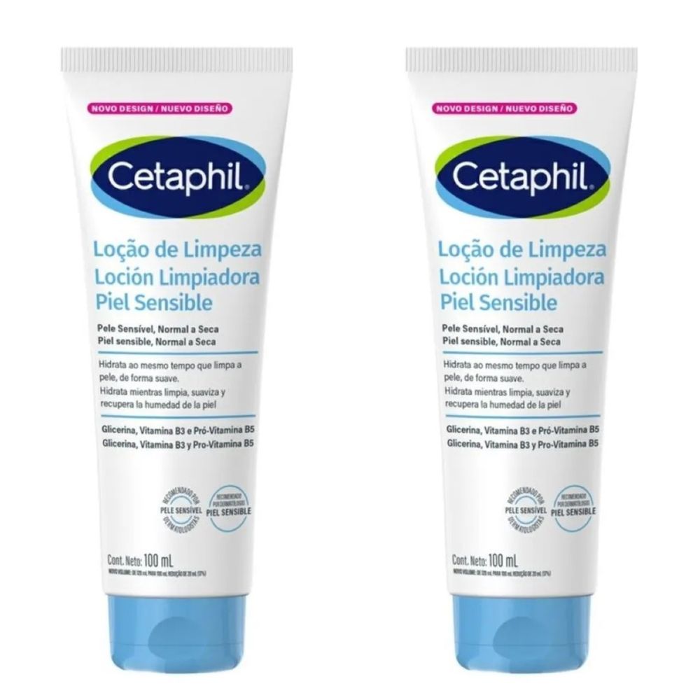 Kit 2 Unidades Loção de Limpeza Facial Cetaphil Pele Sensível Normal a Seca 100ml