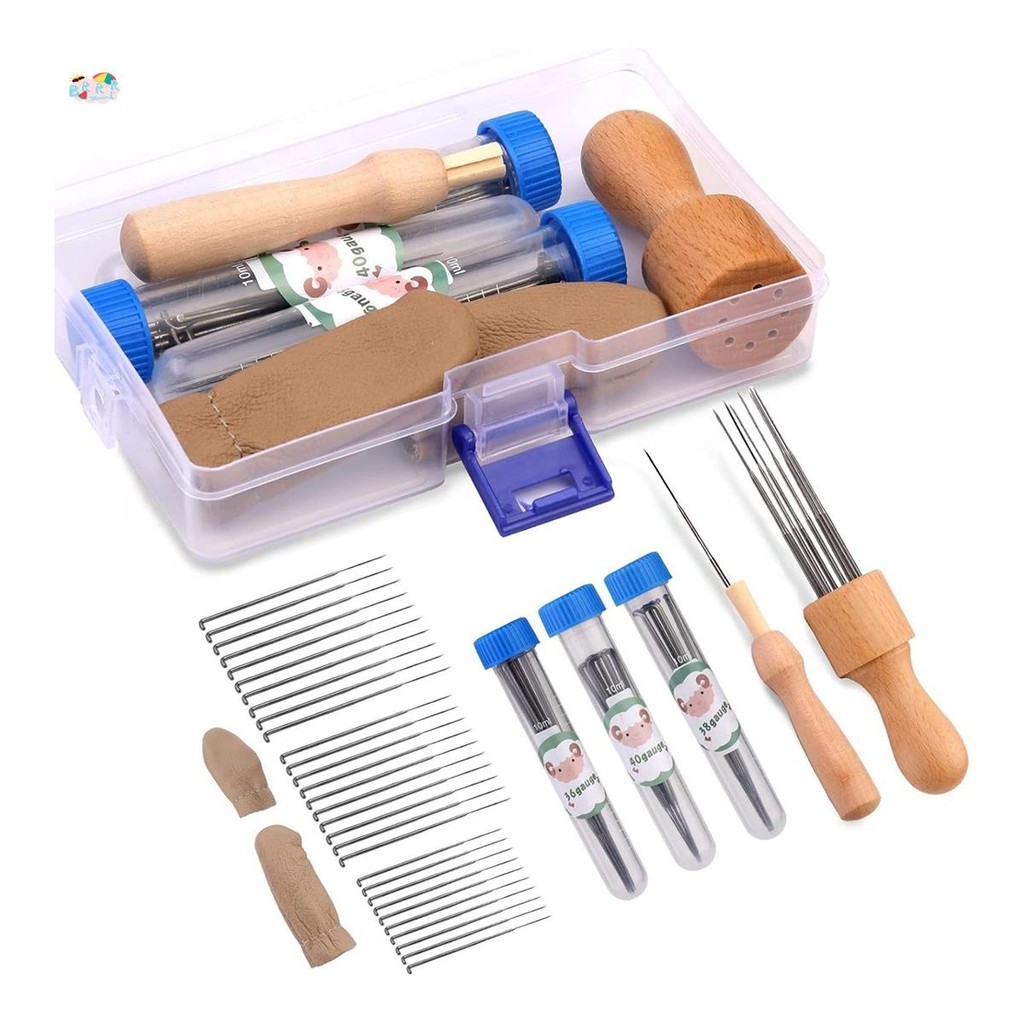 Kit de Ferramentas para Feltragem de Lã com 3 Tamanhos de Agulhas e Cabo de Madeira, Agulha de 1/8