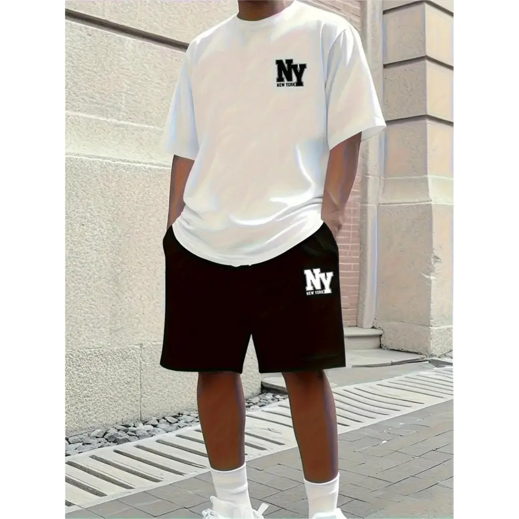 Conjunto Streetwear Estampada NY Kit Camiseta Camisa 100% Algodão + Short Mauricinho Tactel