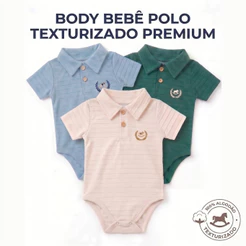 Body Bebê Gola Polo 100% Algodão Manga Curta Menino 3 a 12 meses