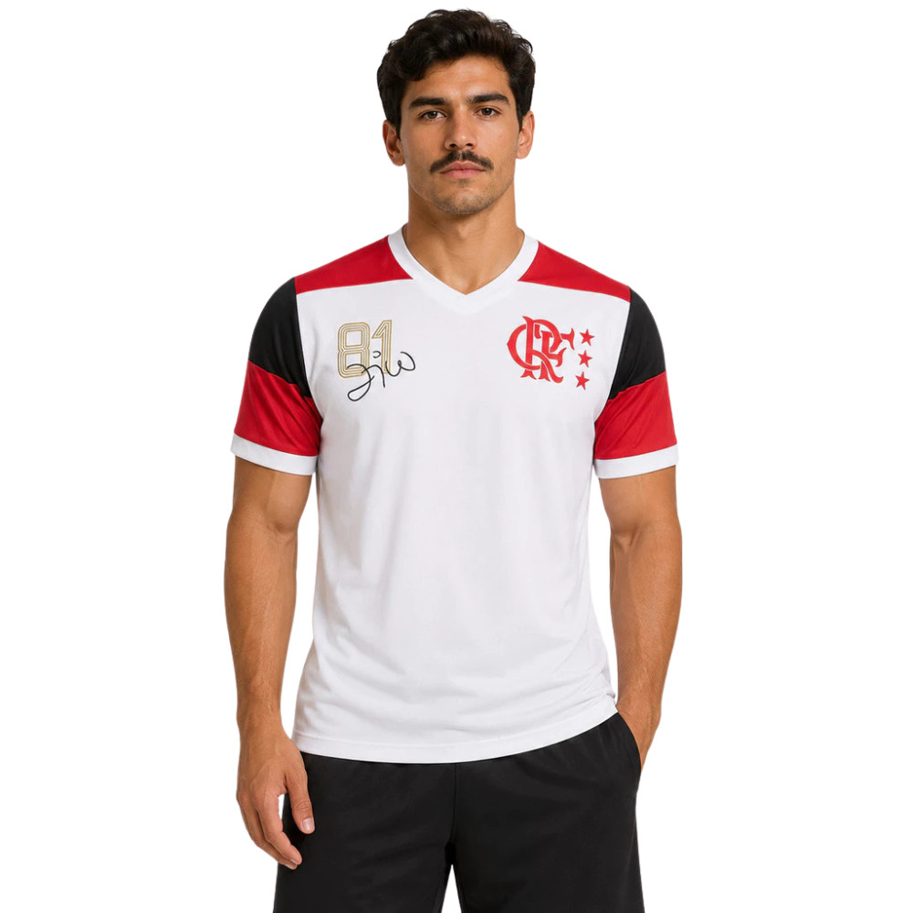 Camiseta Flamengo Masculina Zico Retrô Branca Braziline