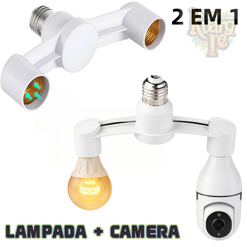 Adaptador Soquete 2 x1 Lâmpada E27 Bocal Duplo 2 em 1 kuangre
