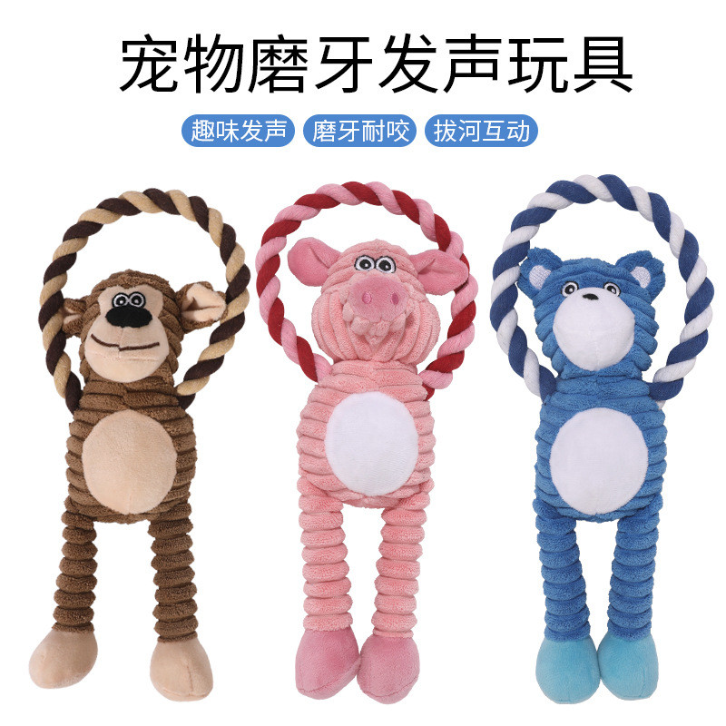 Brinquedos para animais de estimação cão mordida-resistente nós pelúcia soando brinquedos urso azul macaco mordida-resis