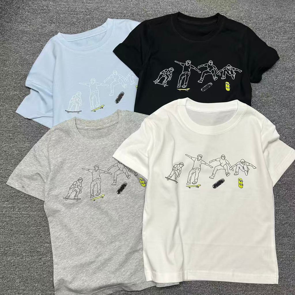 Férias viagem skate esportes roupas infantis camiseta puro algodão macio camiseta grande crianças em torno do pescoço im