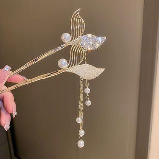 Personalidade de verão pérola strass cabelo enrolado rabo de peixe hairpin feminino pérola borla antigo hairpin acessóri