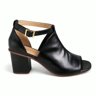 Sandália Feminina Salto Bloco Medio 5 cm Ankle Peep Toe Fivela  Ajustável Confortável CasualElegante