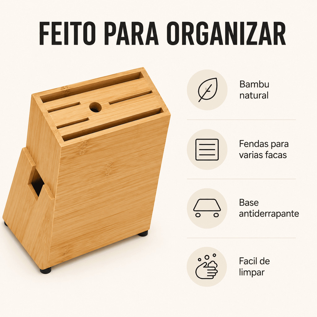 Faqueiro Organizador de Facas Bambu Anti Fungos Suporte Tesouras CHEF D · foto 2
