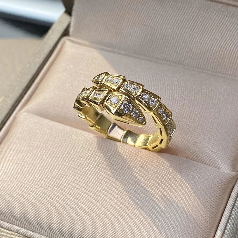 Anel ajustável de cobra búlgara, anel de cobra venenosa com diamante, anel estiloso de cobra estilo punk, novo anel de c