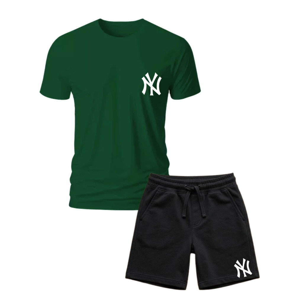 Conjunto Masculino Camiseta + Bermuda Casual Estilo Esportivo em Algodão Infantil Meninos Envio Imediato