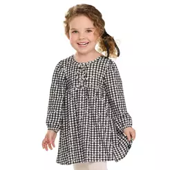 Vestido Manga Longa Infantil Menina Xadrez Elian Preto