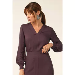 Camisa Manga Longa Feminina Decote V Marialícia Roxo