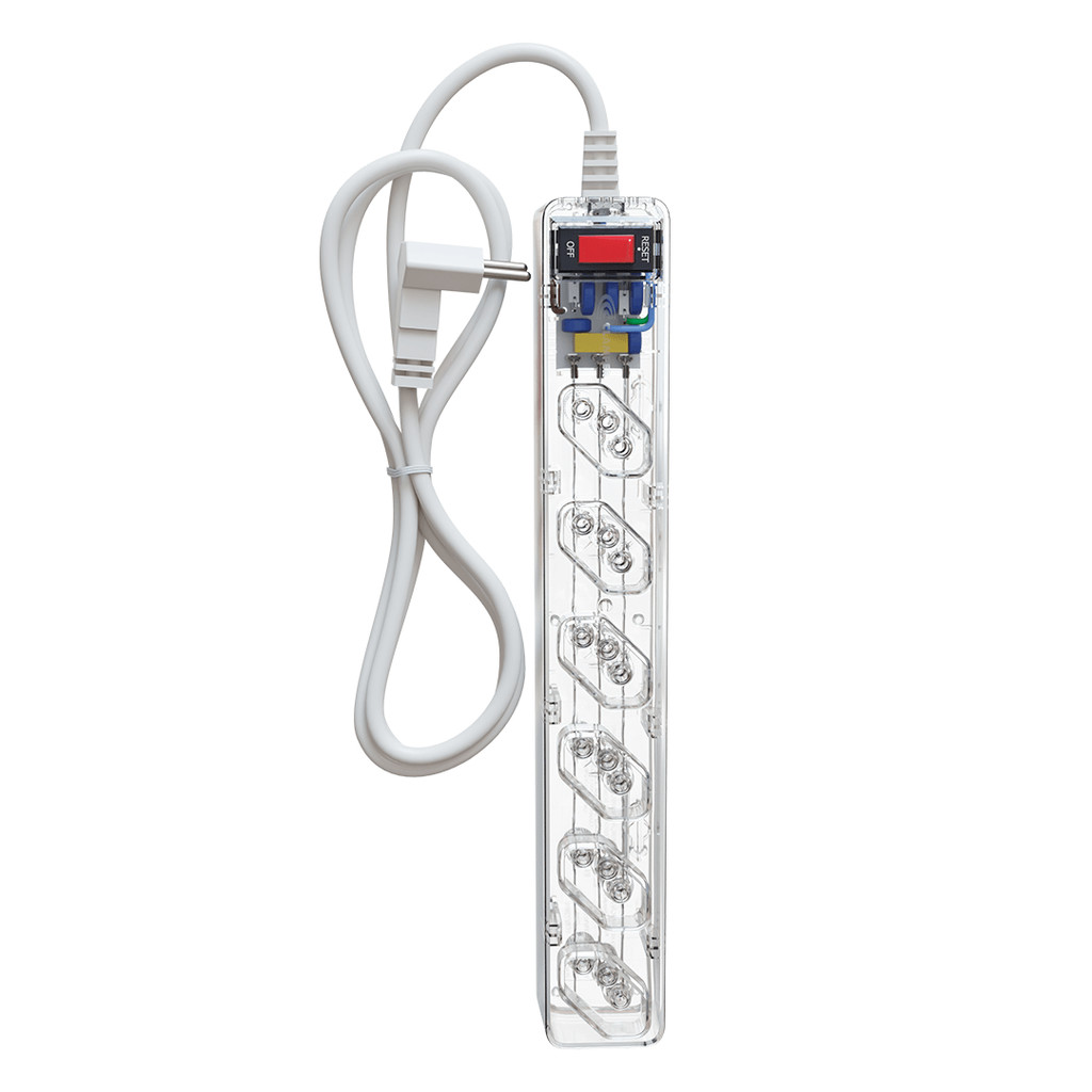 iCLAMPER Energia 6 Tomadas LCF Transparente Filtro de Linha e Protetor Elétrico DPS Bivolt