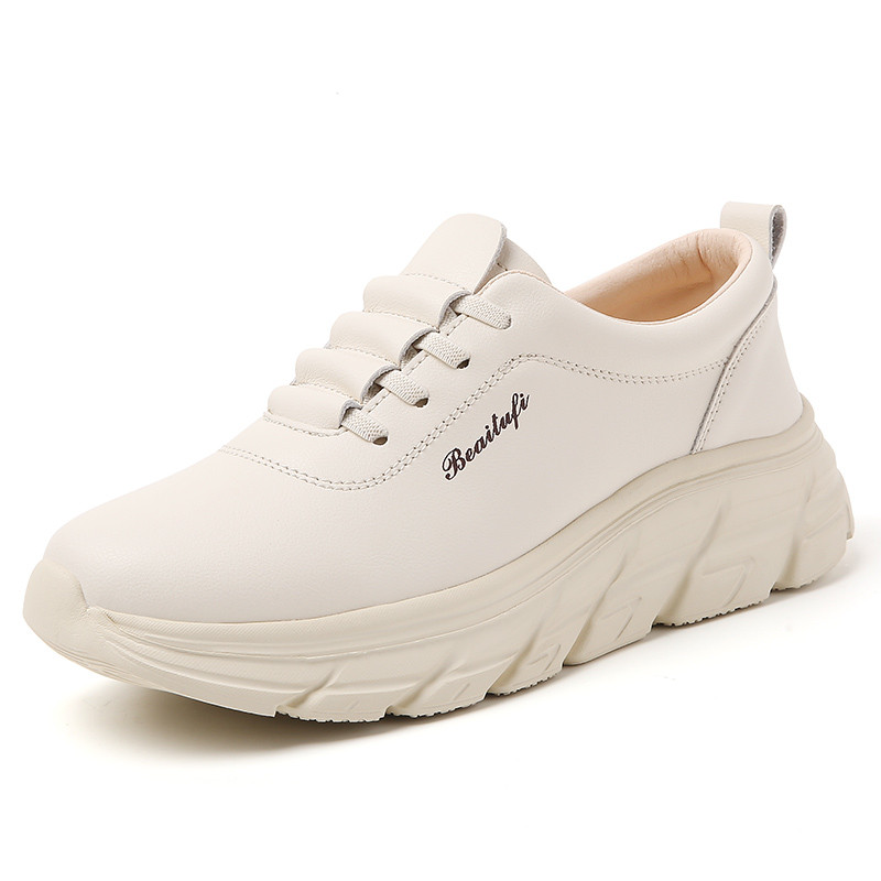 Imagem Tênis femininos de couro sintético, modelo slip-on, com sola plataforma grossa, confortáveis, antiderrapantes, ideais pa