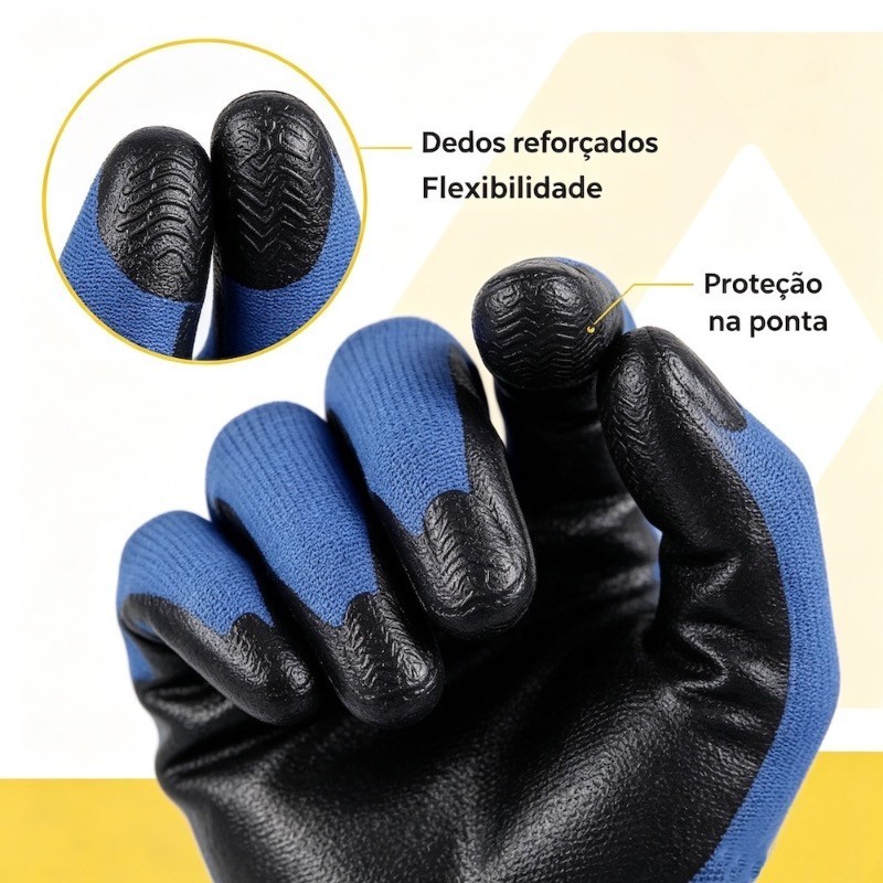 Luva Multiuso Nitrílica EPI CA 53.499 para Mecânica, Construção e Manutenção, Tamanhos M e G