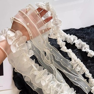 Branco Organza renda longo listrado lenço de seda feminino primavera verão 2026 novo estilo Super fada Streamer rendas p