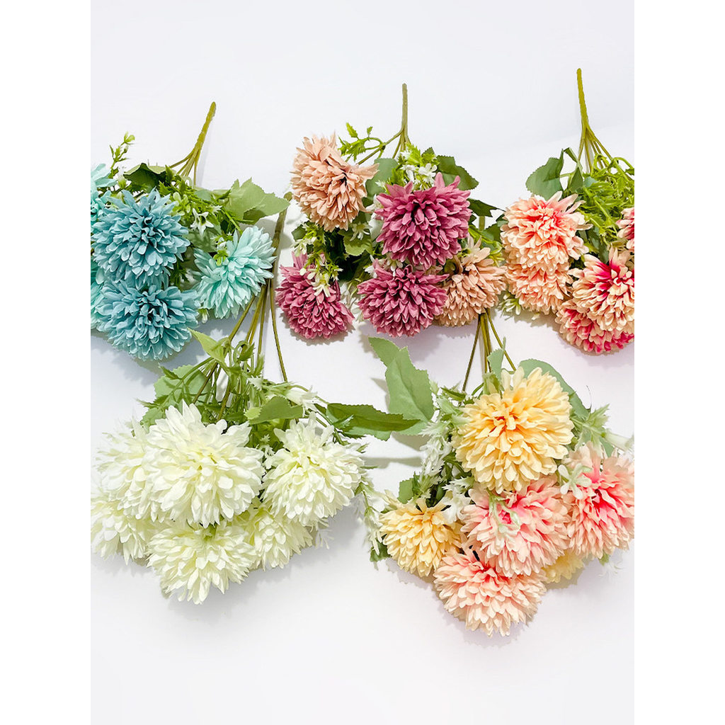 Simulação bola de 6 cabeças crisântemo lidar com ramo único pequeno alça flor salão de casamento buquê de mão flor falsa
