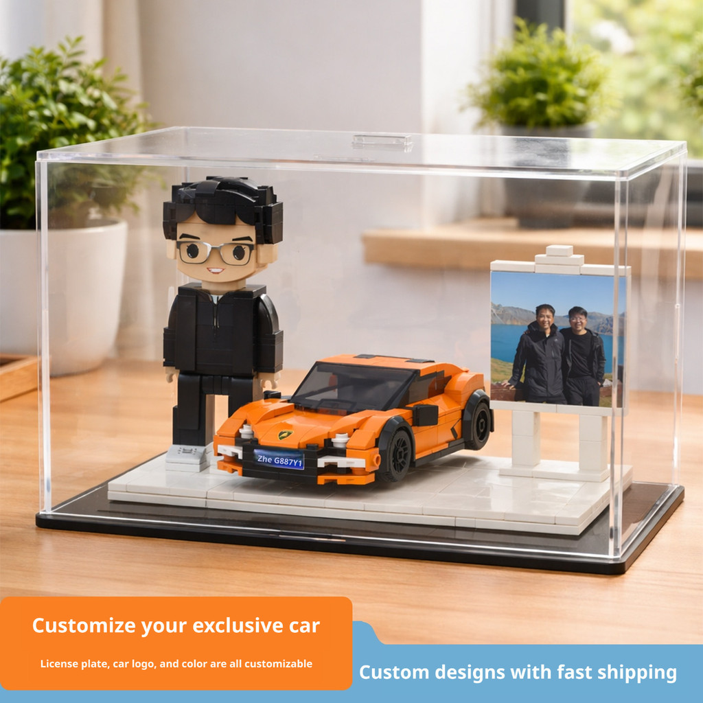 Modelo de carro feito com blocos de construção personalizados, acessório fotográfico para brinquedos, figura de brinqued