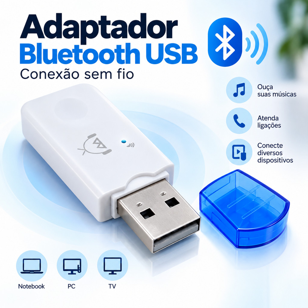 Adaptador Bluetooth USB para Áudio Sem Fio PC Notebook TV Caixa de Som Automotivo