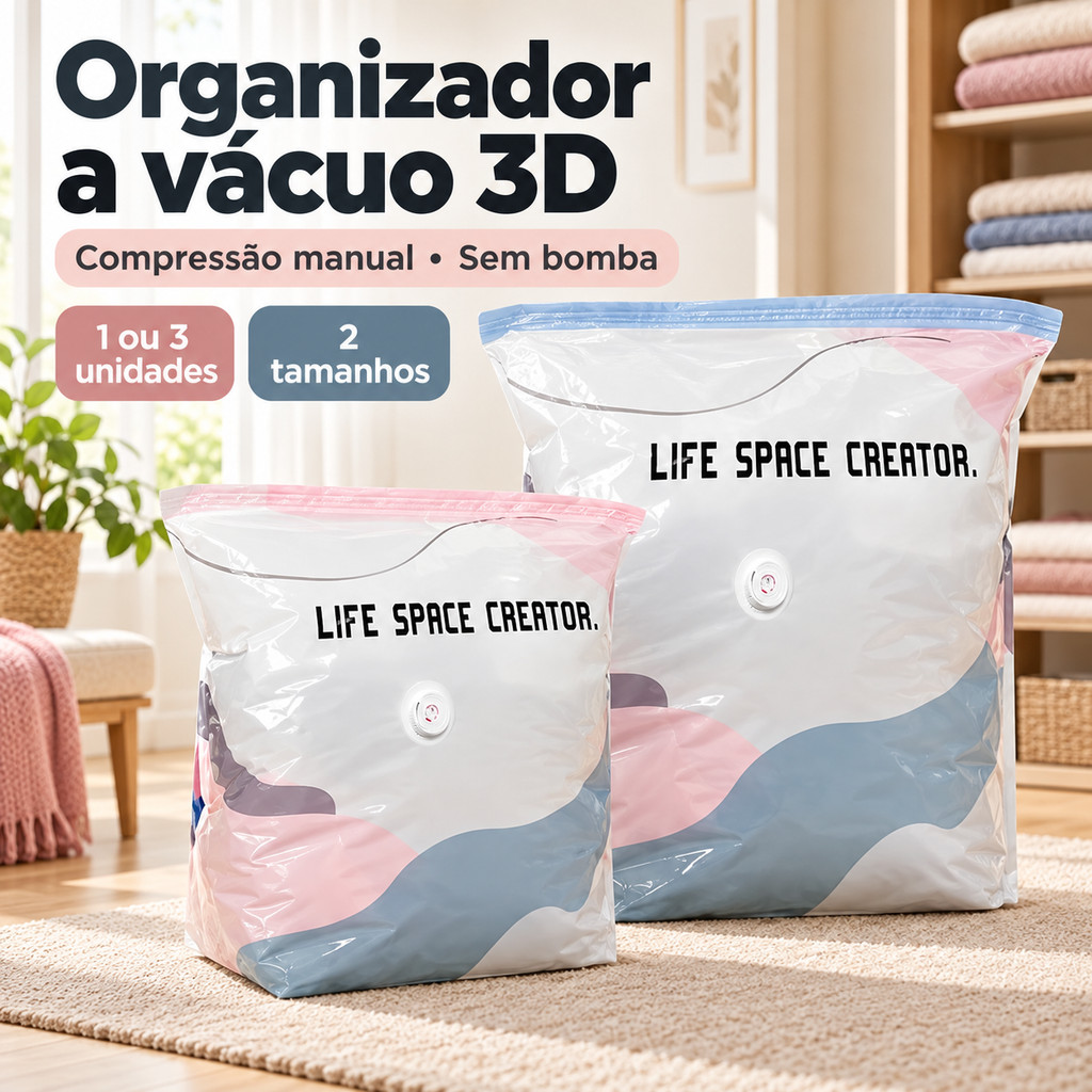 Saco Organizador a Vácuo 3D Sem Bomba Compressão Manual para Roupas Edredons e Cobertores Organização e Viagem 1 Unidade