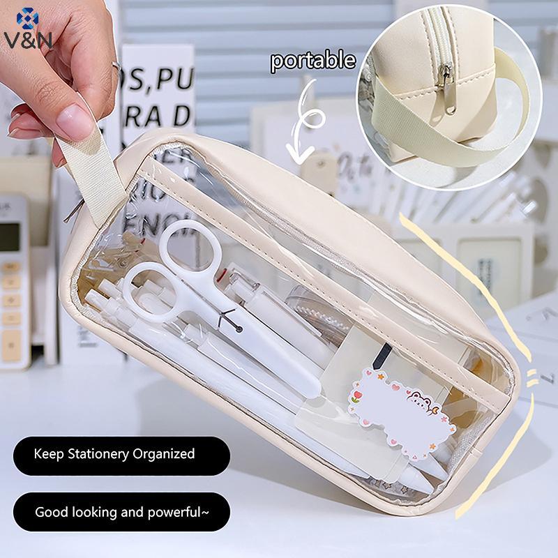 (V & N) Bolsa De Lápis Transparente De Grande Capacidade Estilo INS Estojo Escolar Suporte De Papelaria Portátil À Prova