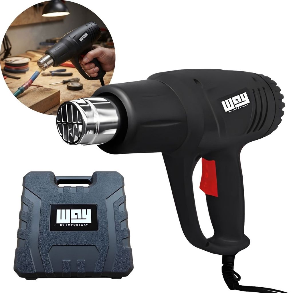 Soprador Térmico 2000W 350°C 600°C Pistola De Ar Quente Com Maleta Bicos Raspador Espátula E Acessórios