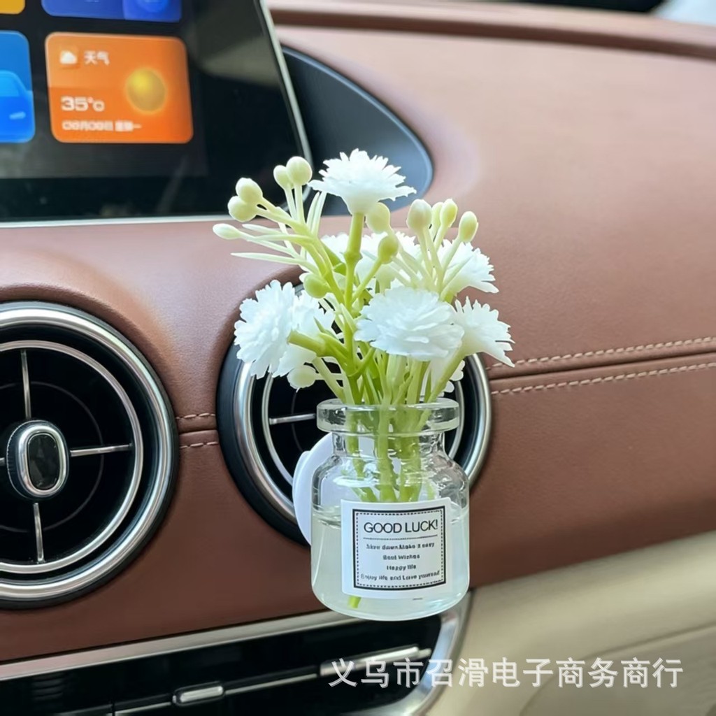 Vaso de vidro com flores de gypsophila para porta-ventilador de ar condicionado de carro, prendedor de perfume feminino,