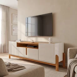 Rack para TV até 60 Polegadas MDF 170cm Pés em Madeira Maciça Lizz Versátile Bege 170