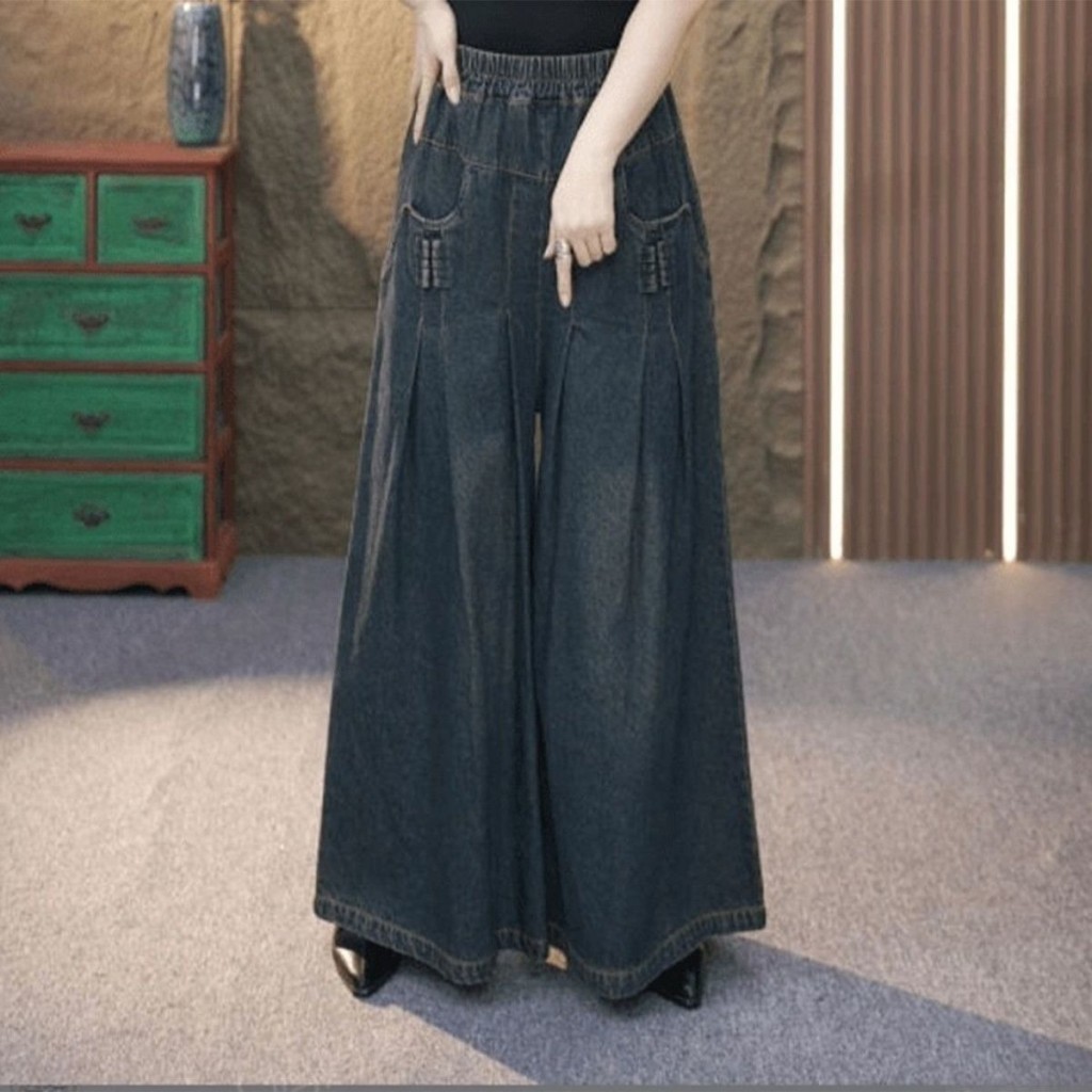 Calças largas elásticas soltas femininas casuais Jeans de Designer de moda