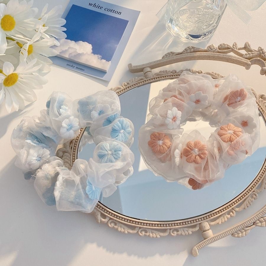 1 Peça De Elásticos De Flores Para Mulheres E Meninas , Elástico De Cabelo De Malha Transparente Com Decoração , Faixas 