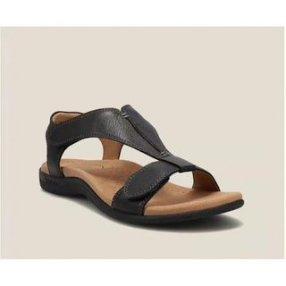 Sandálias femininas de Velcro com sola grossa de tamanho grande, costura, salto cunha antiderrapante