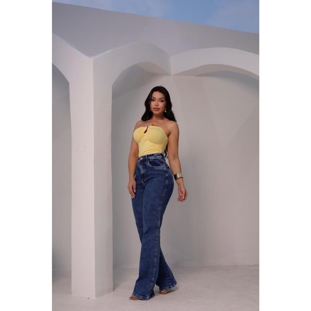 Calça Wide Leg Com Lycra Levanta Bumbum Cintura Alta