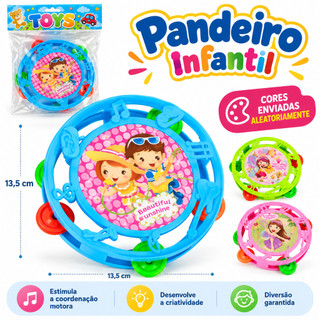Pandeiro Infantil Musical 13,5cm Brinquedo Musical Educativo Divertido