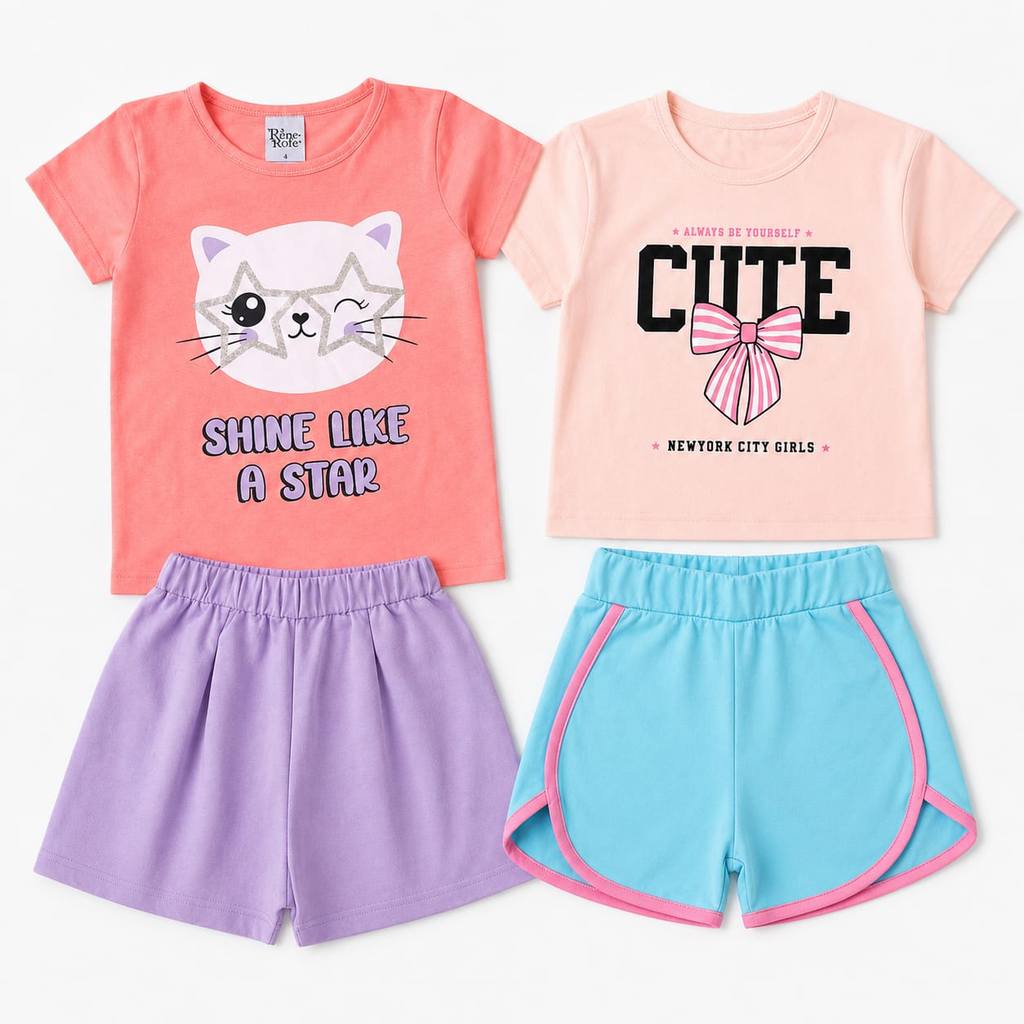 Conjunto Infantil Feminino Blusa Estampada e Short Confortável Verão