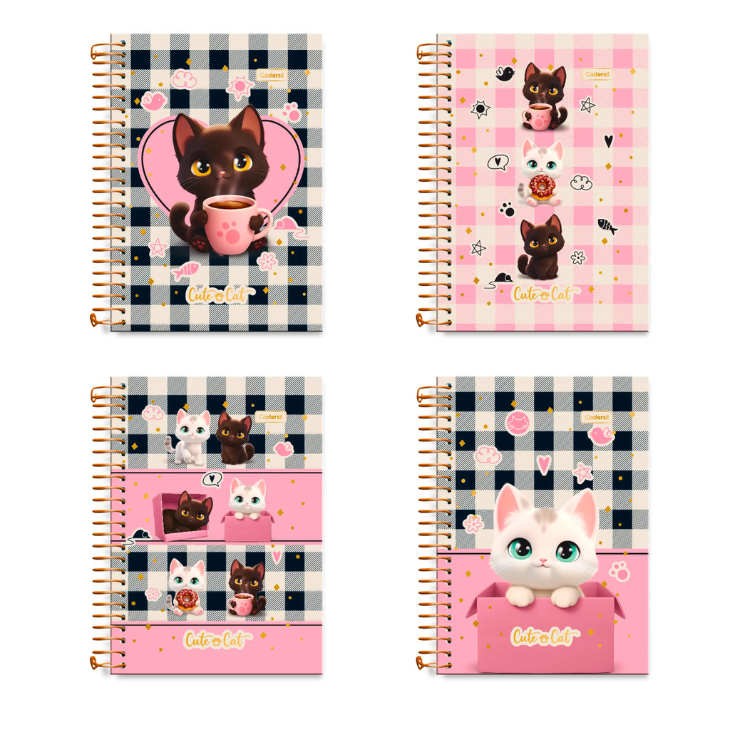 Caderno Colegial 10 Matérias 160 Folhas Cute Cat - CADERSIL