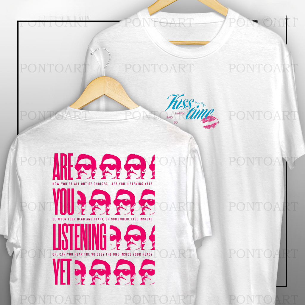 [Camiseta Premium em Algodão Puro]LILI  Harry Styles Kiss All The Time Are You Listening Yet Camisa Frente E Verso